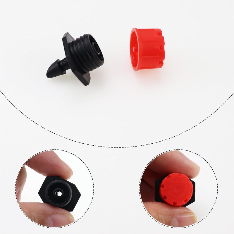 Nihfien 200 Pcs Adjustable Irrigation Drippers Sprinklers, Universal 1/4" Irrigation Micro Drip Emitters 8-Hole 360 Degree Watering Sprinkler for 4mm/7mm Garden Tube Watering System(Red) - Image 5